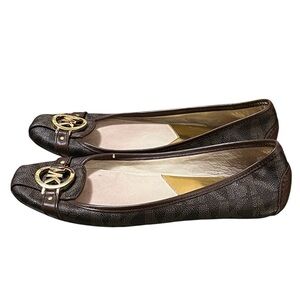 Michael Michael Kors dark brown logo moccasin loafers with gold details